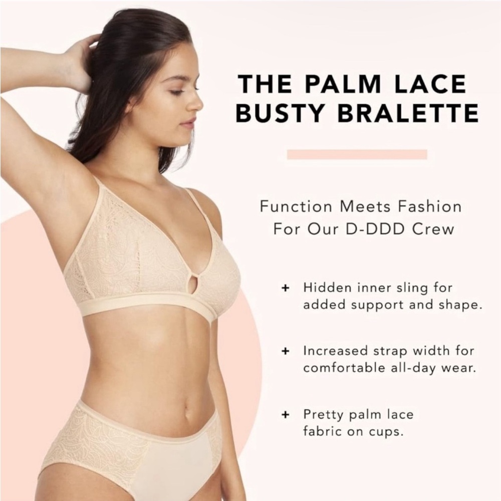 Lively The Palm Lace Busty Bralette Bra Lightweight Wirefree Size 3 Nude